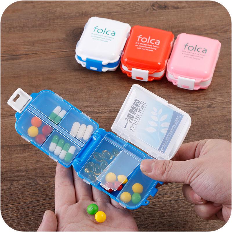Compact 8-Compartment Travel Pill Dispenser with Single Lid