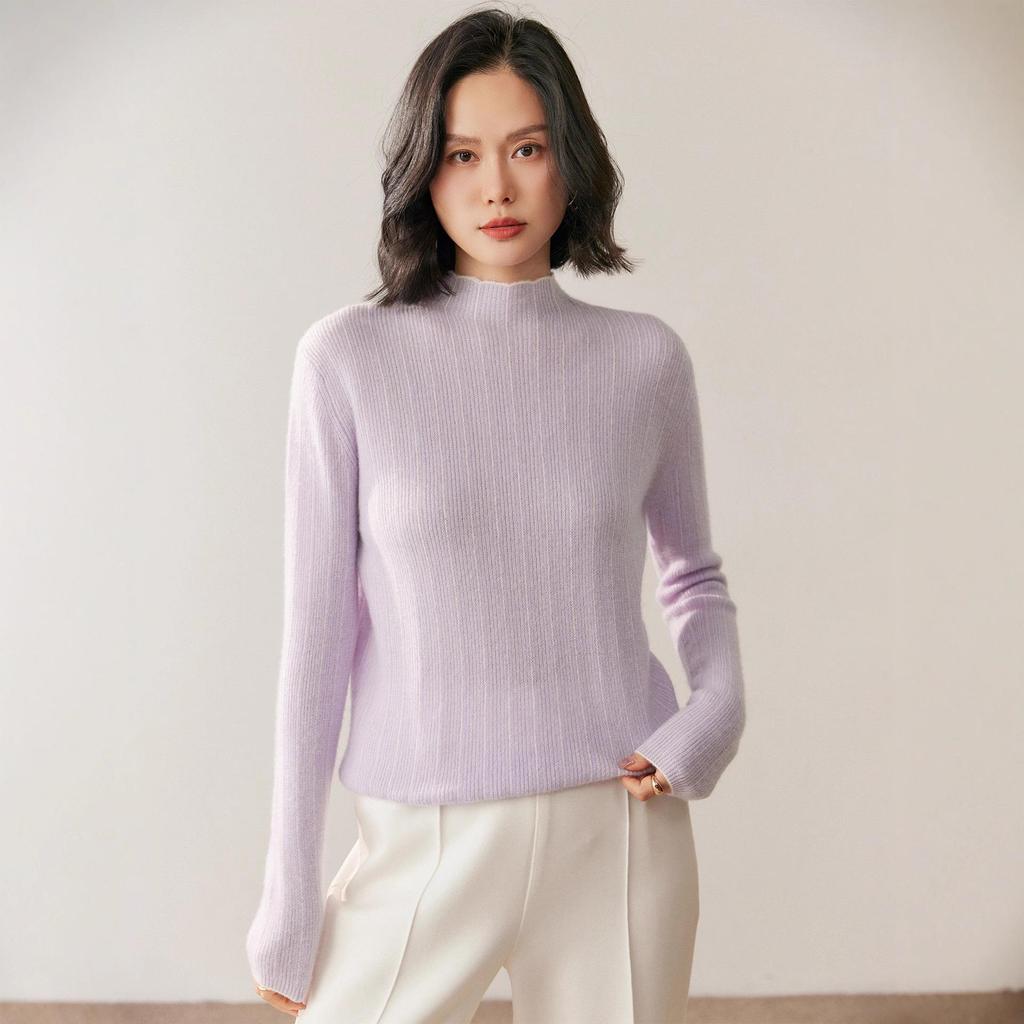 Women's Cashmere Sweater - Autumn/Winter, Half-High Neck, Thin Fit, Long Sleeve Pullover, Fashion Base Layer.