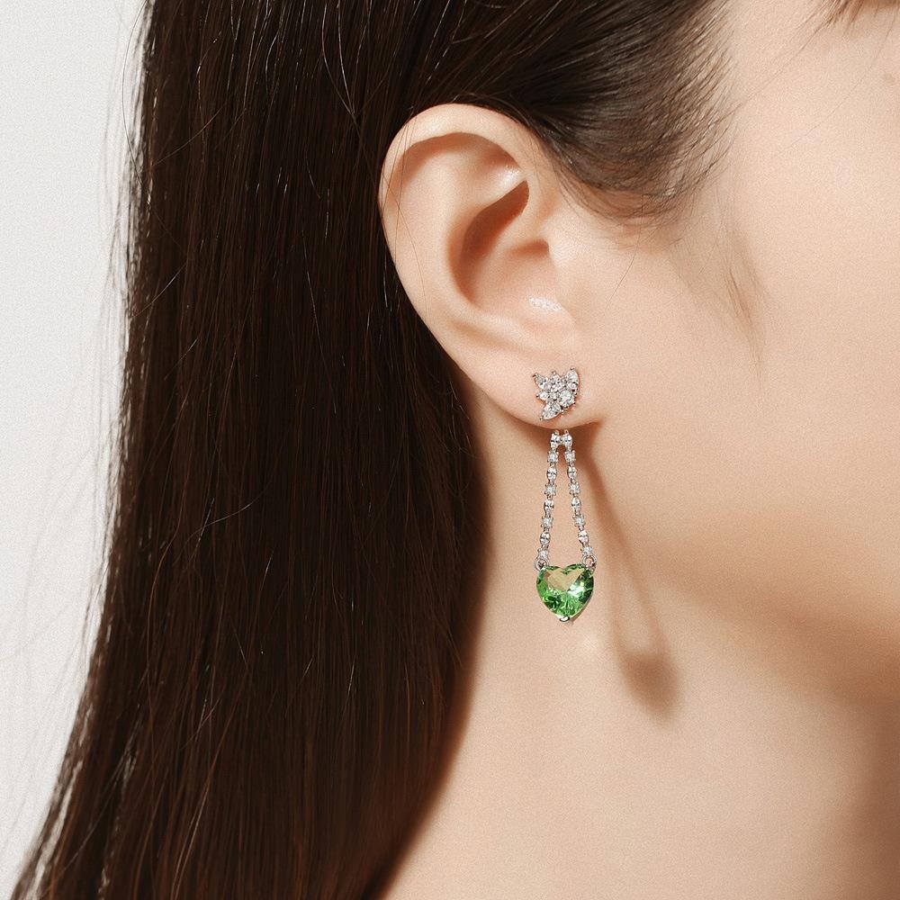 Girl'S Heart Cool Mint Green Love Necklace Light Luxury Delicate Bracelet Two Wear Green Diamond Heart Earrings