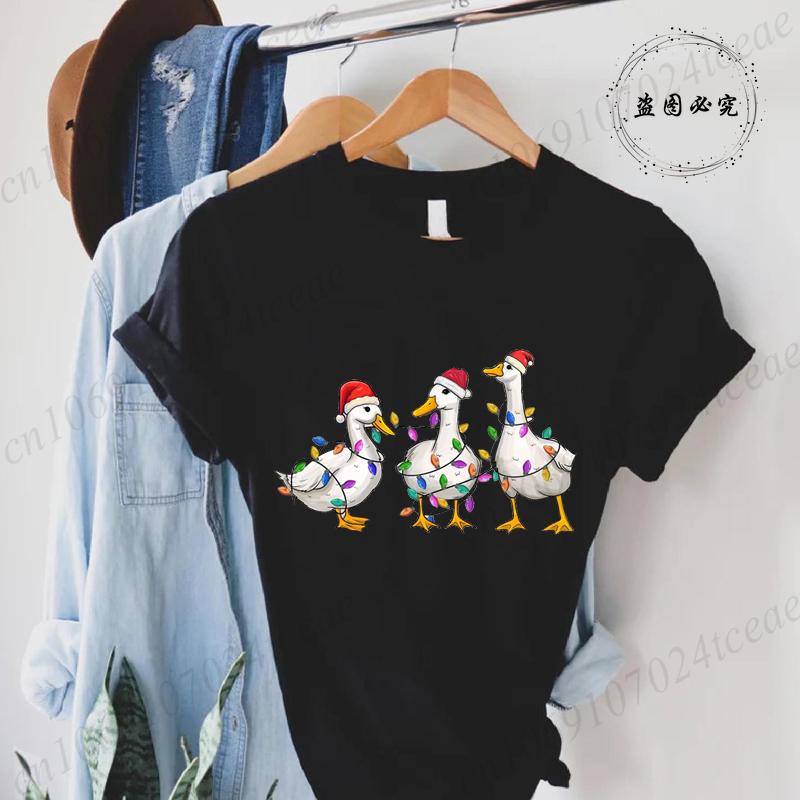 Fashion Funny Just A Goose Duck Xmas Print Tshirt Unisex Short Sleeve Tshirts Christmas Goose Unisex Summer Unisexs Clothing