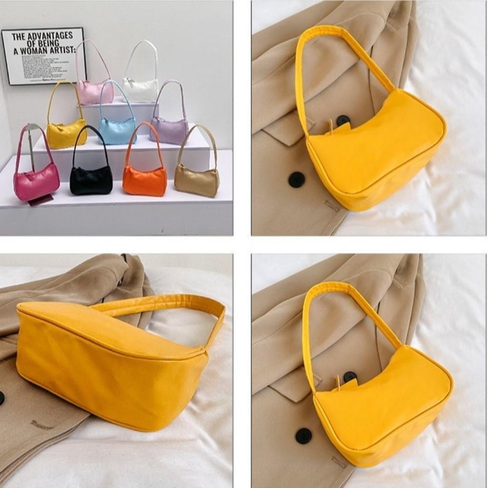 Fashion Candy Color Underarm Bag PU Leather Small Top-Handle Handbag Soft Shoulder Purse Women