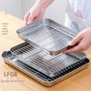 Japanese 430 Stainless Steel Flat Pan with Grid Rack for Oil and Water Draining, Home Oven Baking Tray