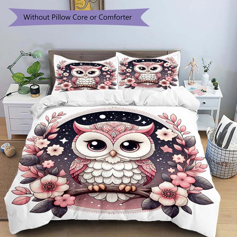 

3pcs Cute Owl & Flowers Quilt Set - Soft and Comfortable Bedroom, Guest Room and Dorm Decor Bedding Set 1 Quilt Cover + 2 Pillowcases.M046 135cm*200cm