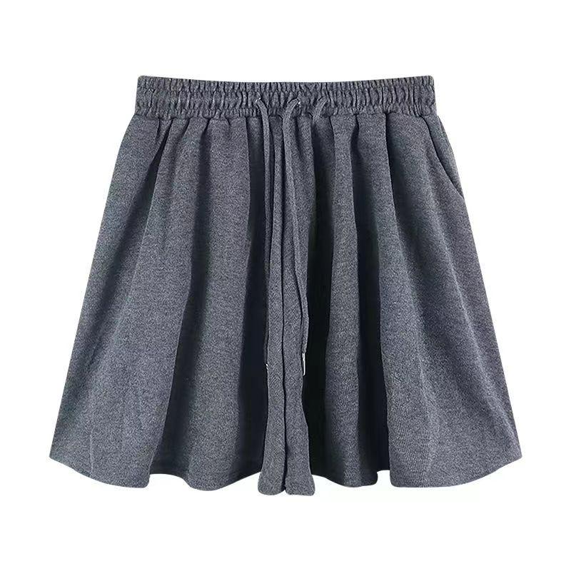 Women's High Waist Grey Pleated A-Line Culottes - Summer 2023 Casual Petite Sport Shorts