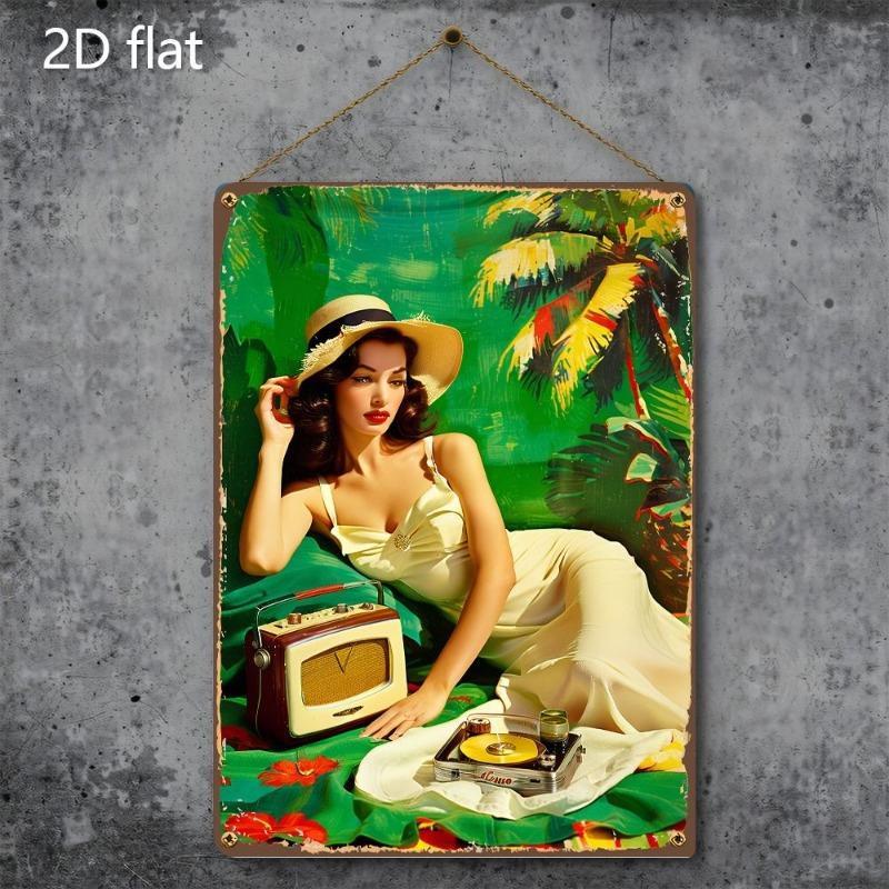 Pin-Up Girls Tin Sign, Retro Metal Wall Art