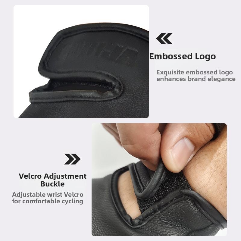 Premium Ziegenleder Halbfingerhandschuhe mit Karbonfaser-Schutz, Anti-Rutsch Handgelenksschutz Handschuhe für MTB, Rennrad, Klettern