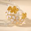 Vintage Colorful Enamel Flower Cuff Bracelet, 18K Gold Plated Stainless Steel Floral Bangle, Anti-Tarnish Party Jewelry