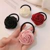 Hair Tie French Style Glossy Satin Rose Flower Decor Handcrafted 3D Petal Design Hair Rope Soft Smooth Fabric Hair Accessory