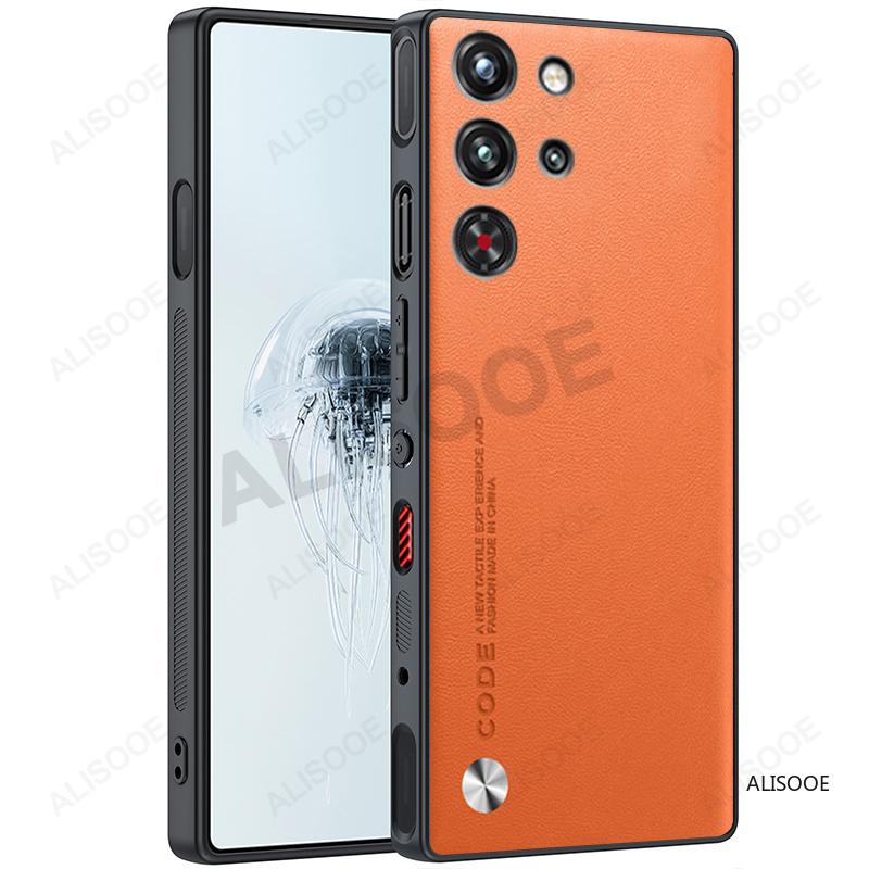 

For Nubia Red Magic 10 Pro Plus Case Luxury Fiber Texture PU-Leather Protection Back Cover Capa for RedMagic 10 Pro+ Funda RedMagic 10 Pro Plus помаранчевий