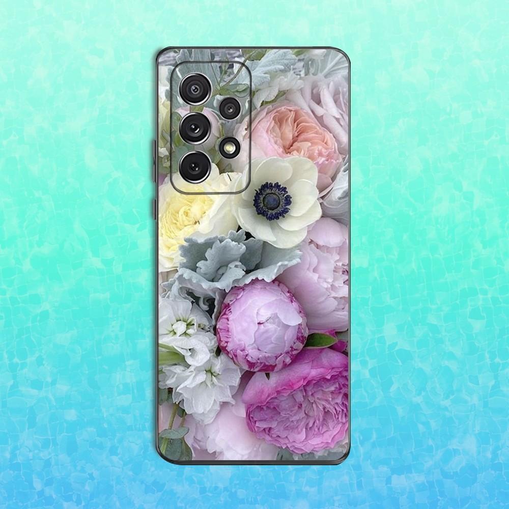 Pink Purple Peony Elegant Phone Case For Samsung S25,S24,S23,S22,S21,S20,S10,Ultra,Plus,Lite,FE,Soft Silicone Black Cover