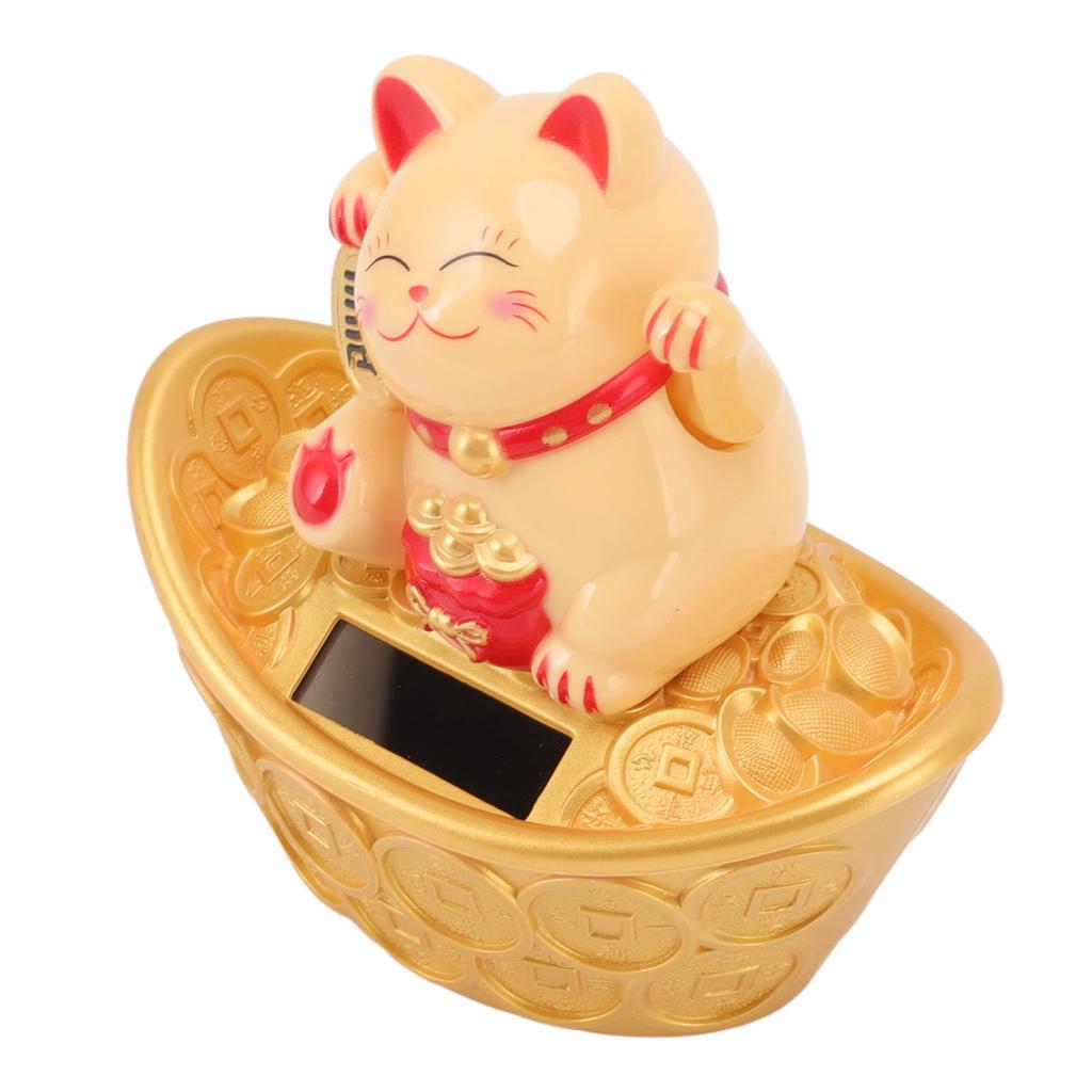 Solar Energy Lucky Cat Ornament Solar Wealth Welcome Waving Hand Fortune Cat Statue for Home Car