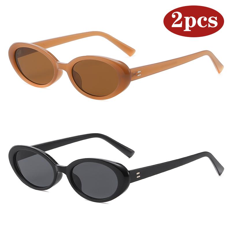 1/2pcs Women Retro Oval Sunglasses Black Small Frame Fashion UV400 Sun Glasses Female Lady Trendy Goggle