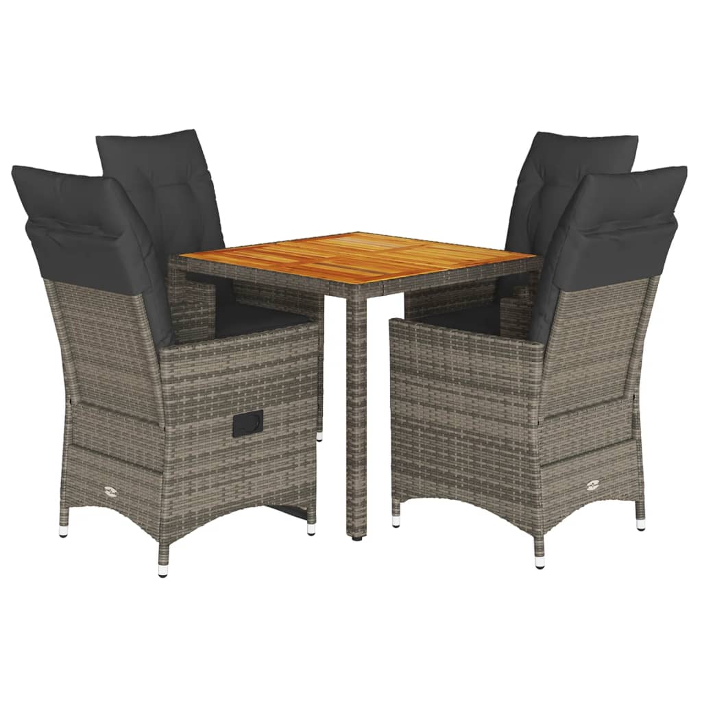 Vidaxl 5-Cz. Garden Furniture Set With Cushions, Grey, PE Rattan