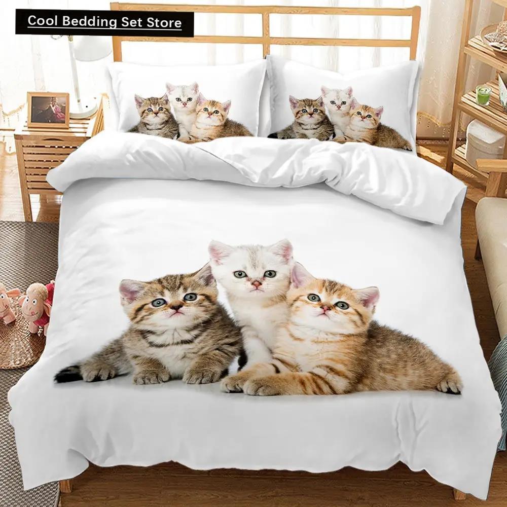 Cat Duvet Cover Cats and Dogs Play Christmas Animal Pet Bedding Set for Kids Teens Double Queen King Size Polyester Qulit Cover