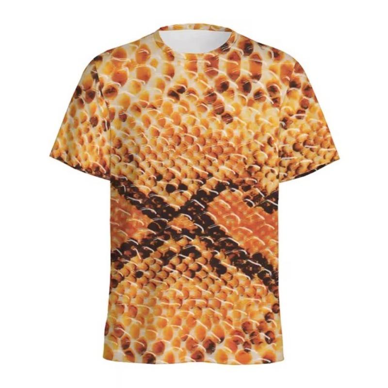 Fashion Snake Scales Pattern T-shirt For Men 3D Printed Animal Skins Graphic Round Neck Tee Shirt Tops Short Sleeves T Shirts