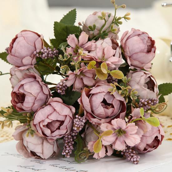 Pivoines Artificielles Fleur Mélange de Fleurs de Pivoine Artificielle Tige de Fleur Fausse Soie Toucher Réel Bouquet pour Arrangements Floraux Table à Manger Fête de Mariage Centre de Table