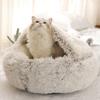 Cat Bed Round Fluffy Hooded Cat Bed Cave Winter Plush Anti-anxiety Calm Pet Nest Cozy Faux Fur Donut Cave for Small Pets