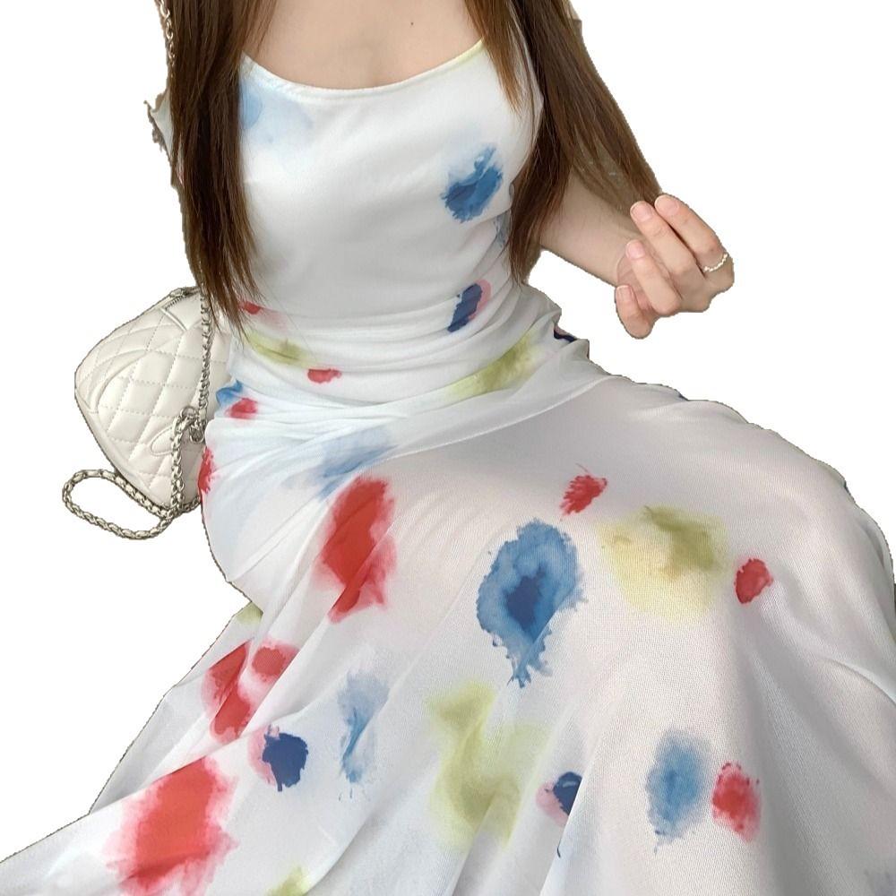 Design Sense Watercolor Dress Suspender Skirt Women's New Summer Slim Fishtail Skirt Chic Beautiful Foreign Style Long Skirt