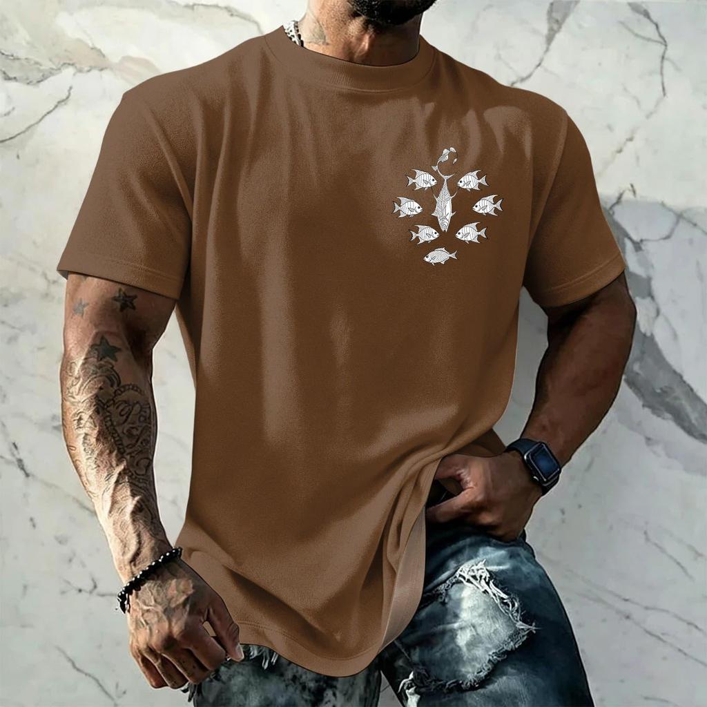 Men's Vintage Hawaiian Texture Printed Short Sleeve T Shirt Loose Fit Casual Summer Daily Wear Top for Outdoor Activities