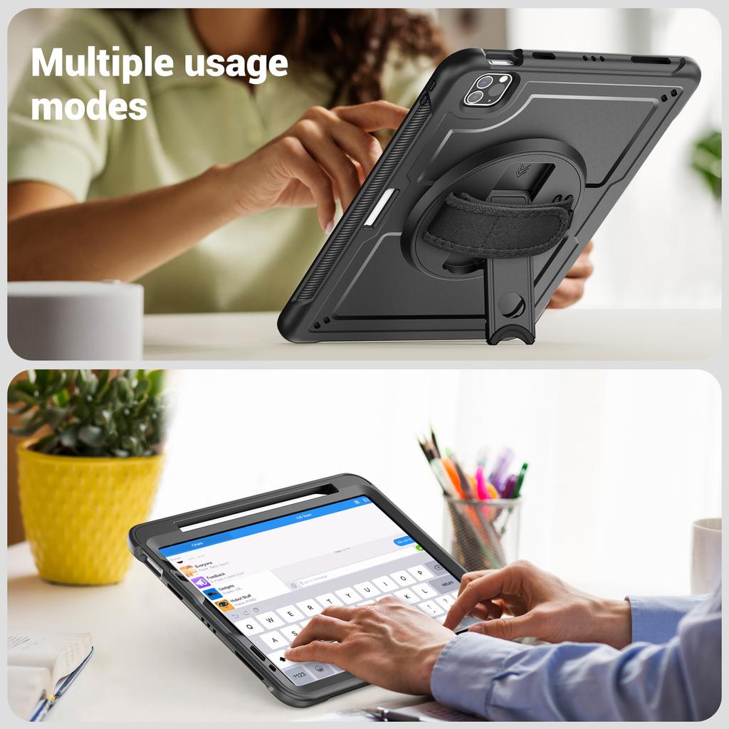For iPad Pro 11 (2025)/11 (2024) Case Kickstand PC TPE Tablet Cover with Hand Strap