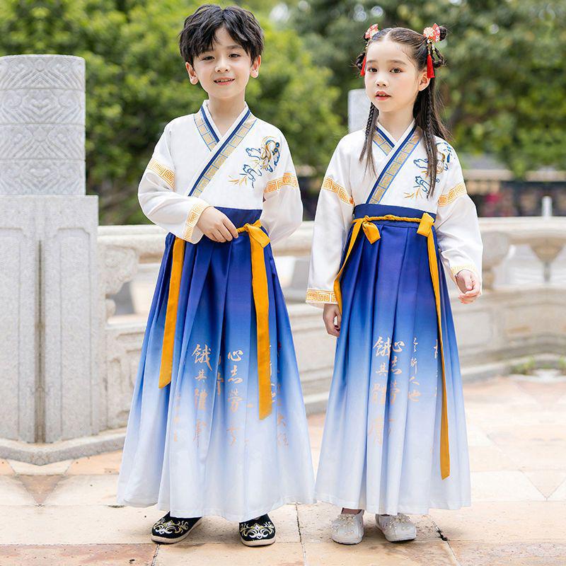 Costume da Studente Hanfu per Bambini: Abito Classico dei Tre Caratteri e per la Recitazione di Poesie per Bambini e Bambine, Primavera/Autunno