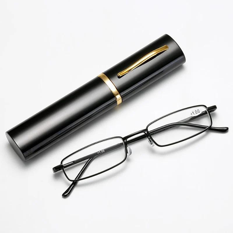 

Pen Box Elegant Reading Glasses Metal Frame Portable Mini Reading Presbyopia Eyeglasses with Box +125+175+225+275 +150 чорний