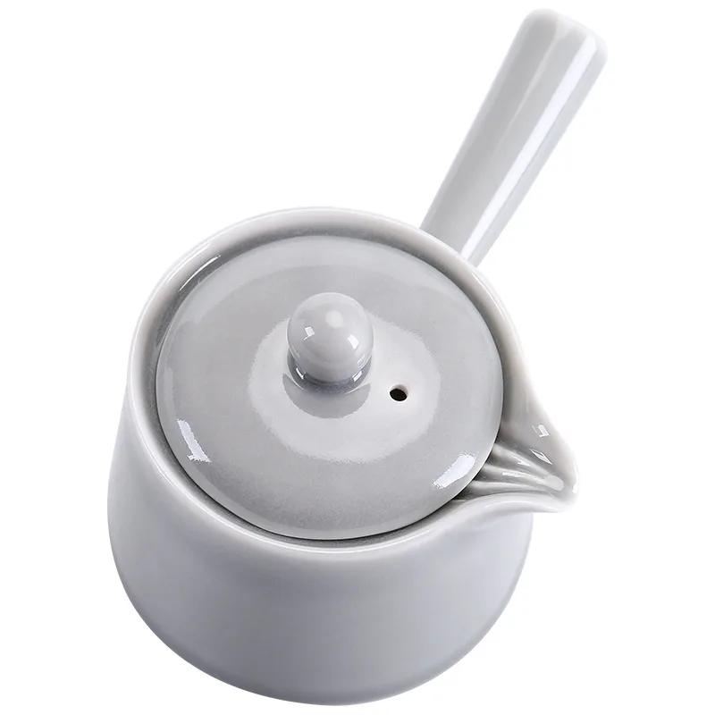 Ceramic Side Handle Pot Japanese Style Handmade Ice Gray Glaze Little Teapot KungFu Tea Set Tea Making Single Teapot Tea Infuser