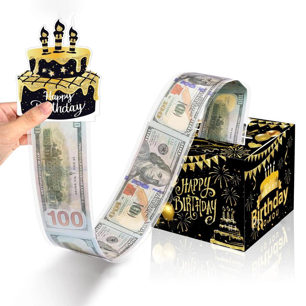 1pcs Birthday Cash Gift Box with Cake Card Funny Pumping Money Box Creative Birthday Gifts for Men Women
