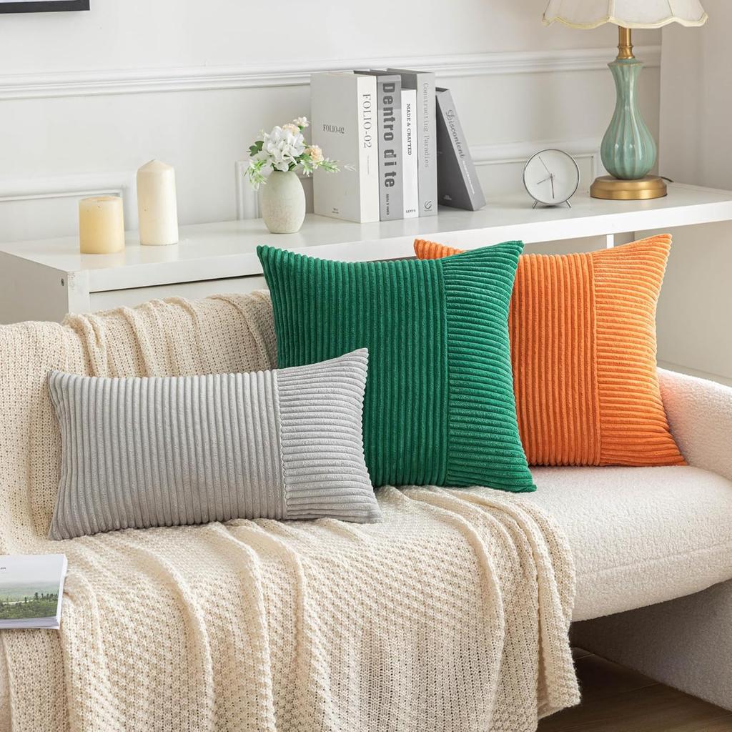 Green Corduroy Cushion Covers 45x45 Gentle Fluffy Strip Pillow Covers 50x50 Luxurious Decorative Home Pillow Case for Sofa Living Room