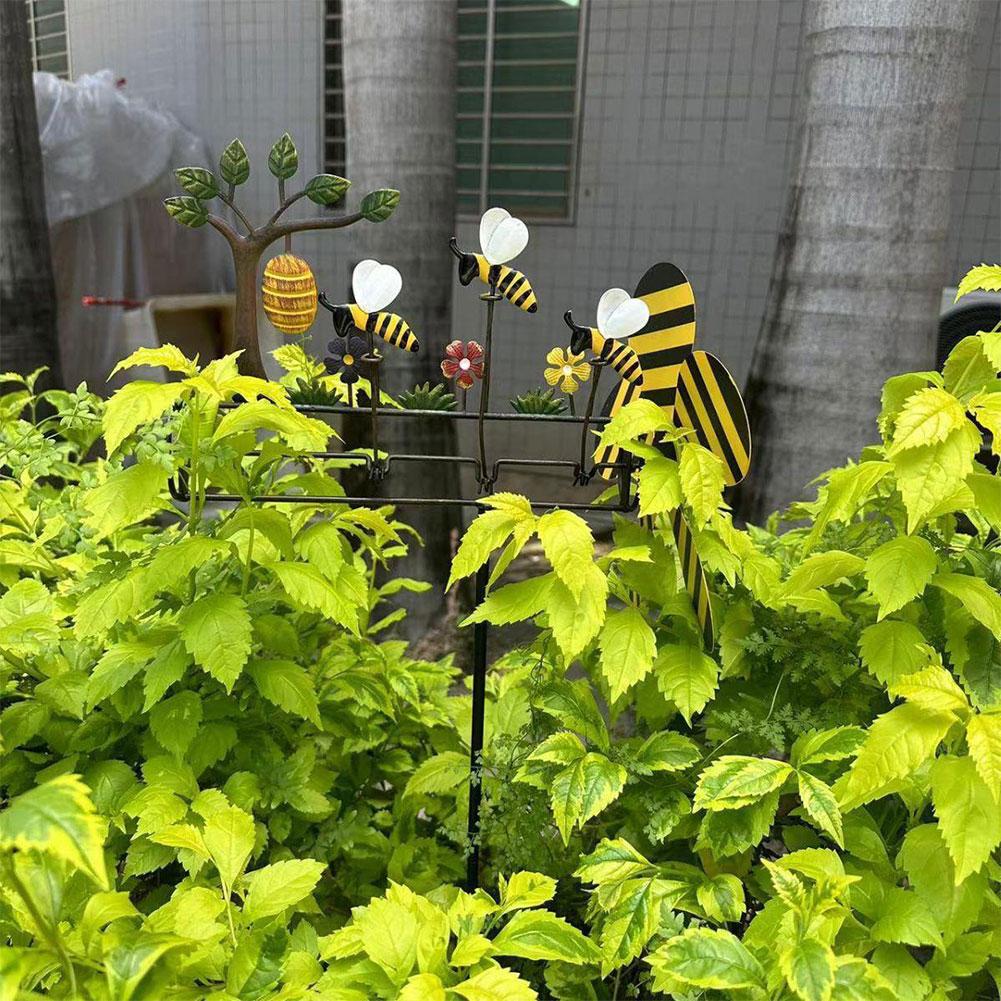 3D Animal Bee Windmill Metal Whirligig Wind Spinner Garden Trees & Little Bees Ornament Art Stake Decorations For Outdoor Lawn