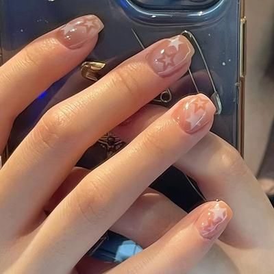 Stars Wears Nail Pads, Nail Pads, Simple Smudging Fake Nails, Simple Fake Nails, Removable Nail Pads 24 Pieces
