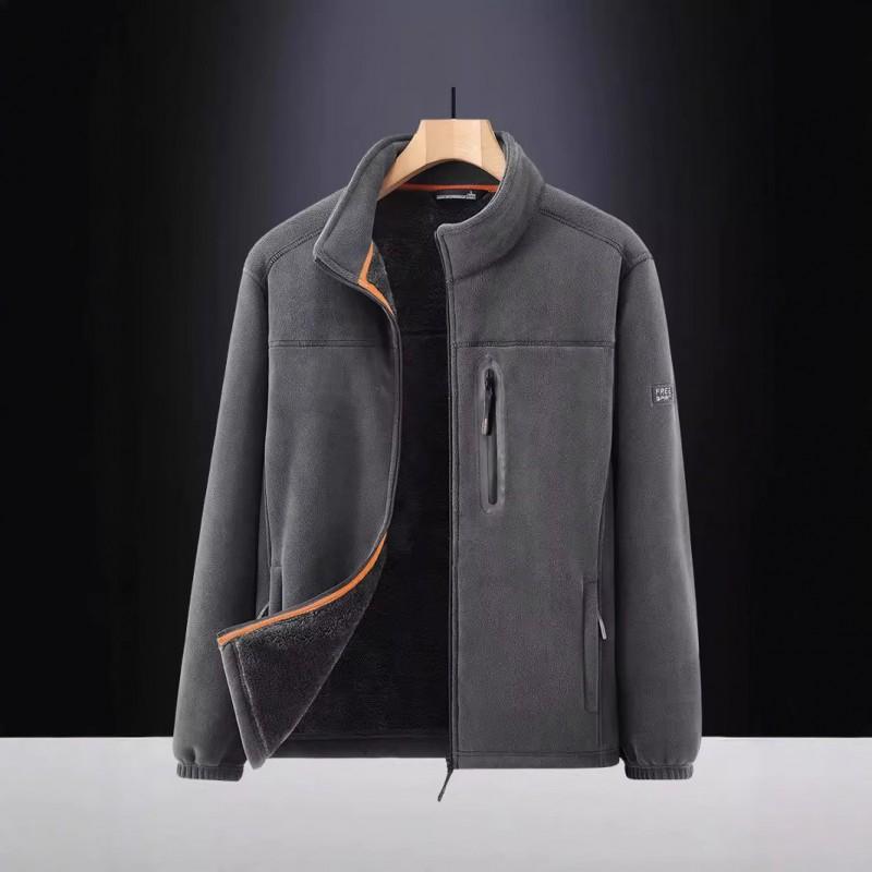 Mens Fleece Jacket Winter Thick Warm Stand Collar Outdoor Casual Zipper Front Loose Fit