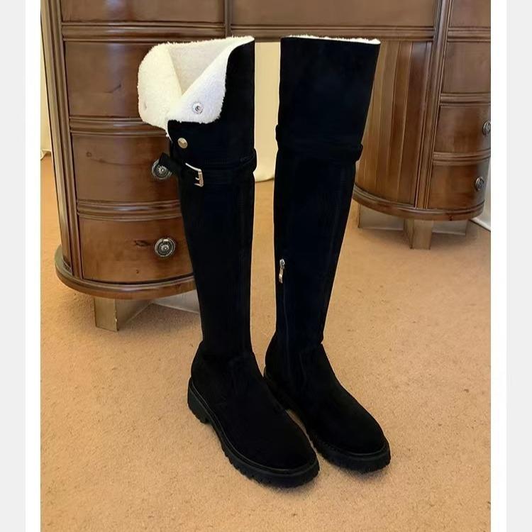 Lamb Wool Version~ Grape Mother Has the Same Knee Boots for Women's Autumn and Winter Thick-soled Boots, Thickened Velvet Warm Snow Boots.