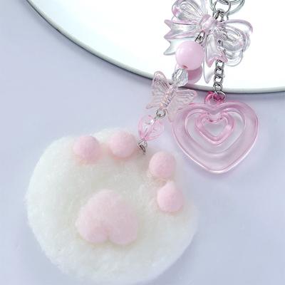Cartoon Lovely Plush Claw Heart Keychain Pendant Cute Plush Doll Toy Kawaii Soft Stuffed Backpack Hang Key  Keyring