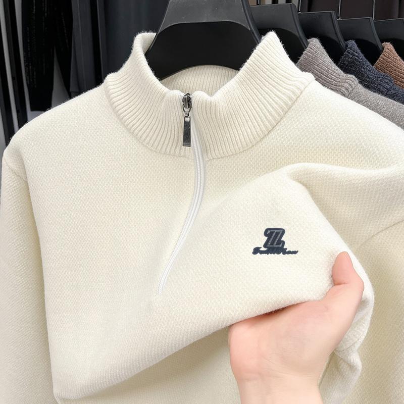 Winter Men's Half Height Zipper Knitted Sweater Original Design Letter Print Thicken Fashion Warm Casual Soft Menswear