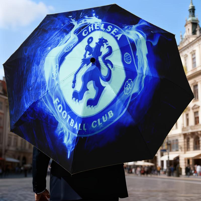 Niebieski Parasol Automatycznie Składany z Logo Chelsea Football Club - 8-żebrowy Parasol Podróżny z Automatycznym Otwieraniem/Zamykaniem i Przenośnymi Prezentami na Święta lub Urodziny