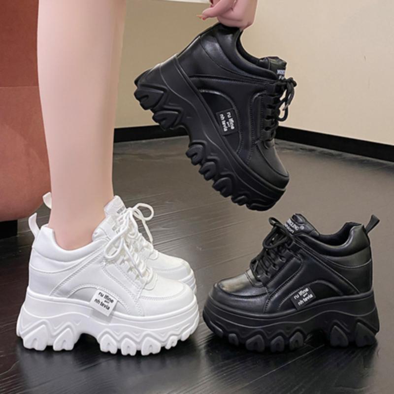 Platform Heel Heightening Shoes for Ladies Spring and Autumn Fashion Lace-up Sports Casual Shoes