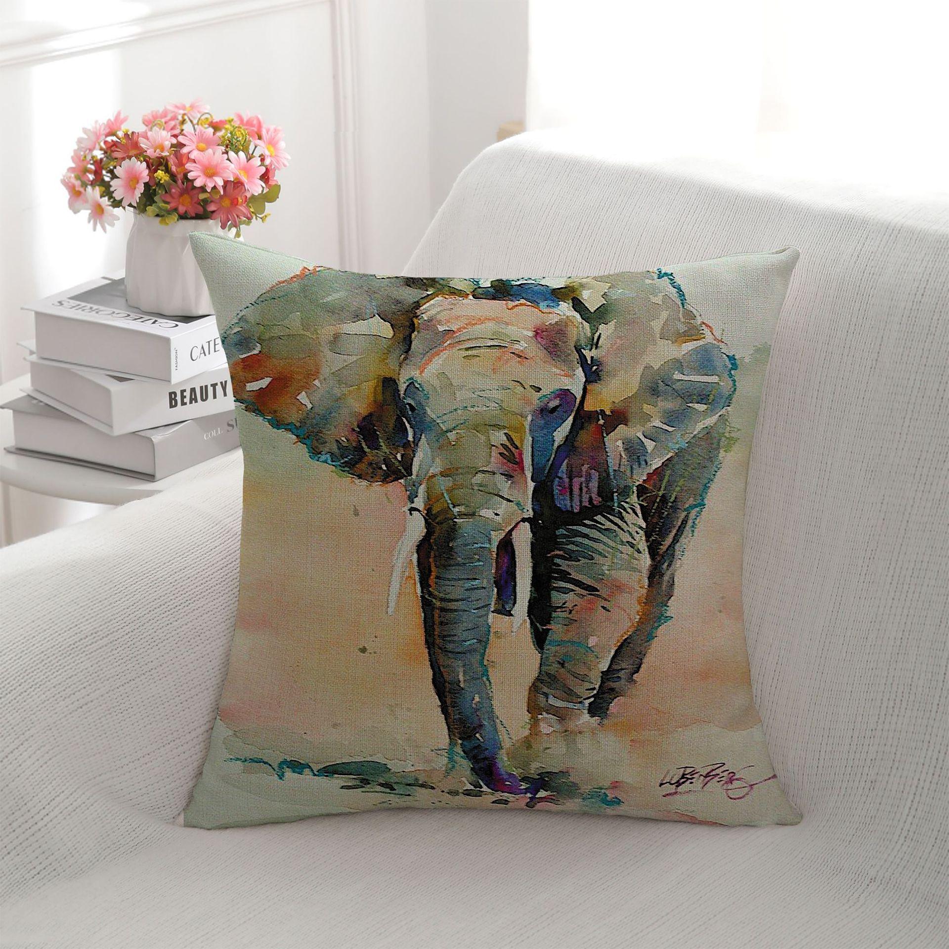 

Ретро Наволочка со слоном Наволочка для диванной подушки в гостиную Цифровая печать Животное Подушка для спины Ретро стиль Linen-45 * 45