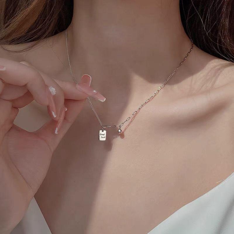 925 Sterling Silver Lucky Square Necklace - Trendy High-End Clavicle Chain Pendant for Women