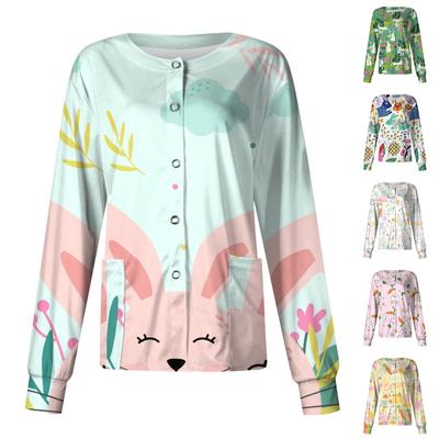 Women's Casual Long Sleeve Single Breasted Easter Printed Clothing Cardigan Top