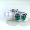 Xiancan 023 S925 Silver 12mm Shell Pearl Ring with Simulated Emerald, Women's European & American Style