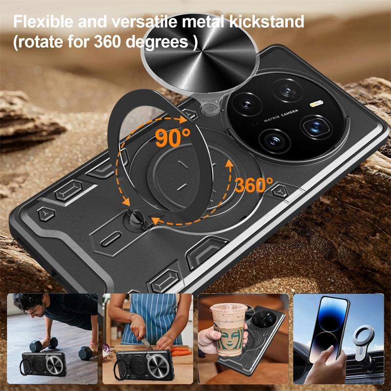 Slide Lens Push Window Armor Shockproof Case For Honor X8C X9C X9a X9B X8B Alloy Finger Ring Holder Magnetic Kickstand Cover For Magic 7 6 Pro 5 Lite