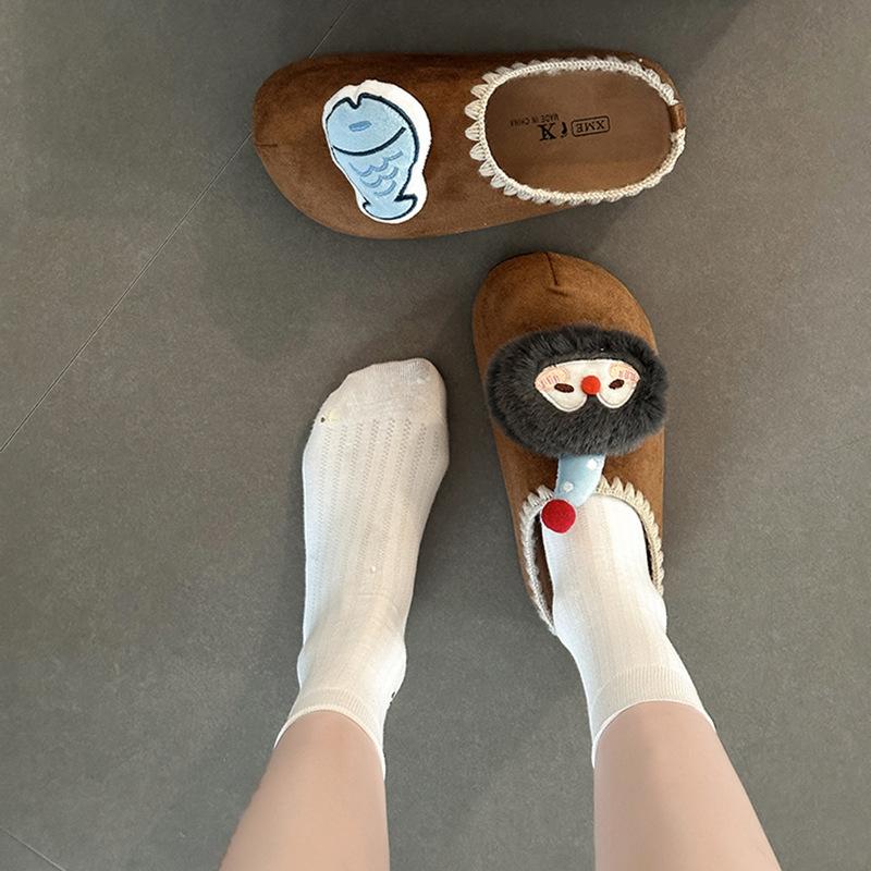 Piaohong cute cartoon doll lace thick-soled bag head fluffy slippers women wear flat cotton slippers cotton shoes in autumn and winter