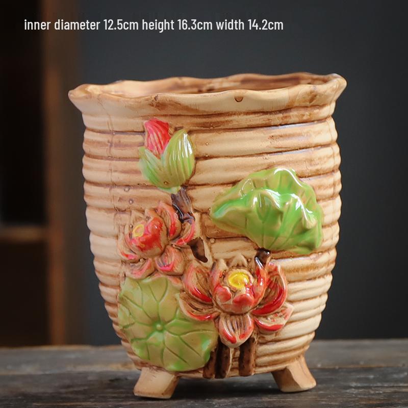 Large Creative Ceramic Terracotta Pot for Succulents - Breathable, Coarse Pottery, Album Style, Suitable for Silk Flowers.