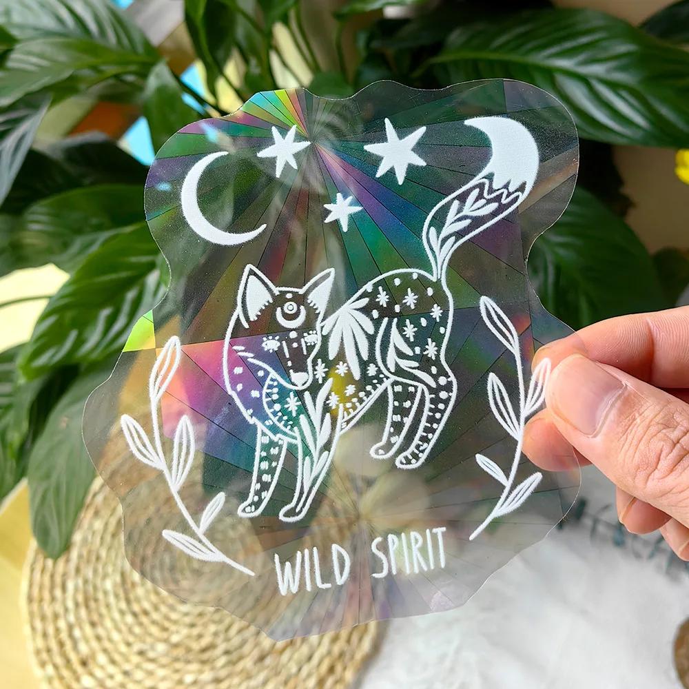 Rainbow Sun Catcher PVC Self Adhesive Glass Window Stickers Cat Leaf Suncatcher Wallpaper Rainbow Prisms Sticker Home Decor