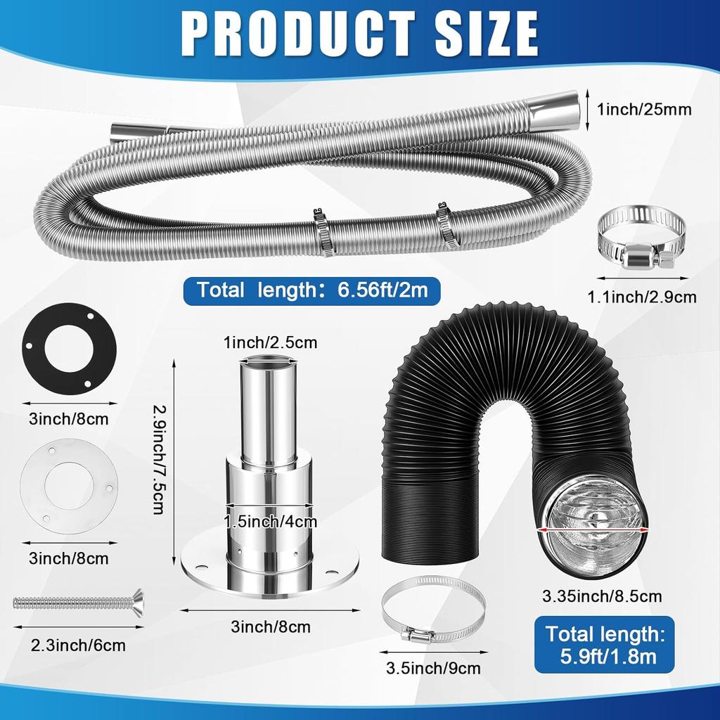 25mm Stainless Steel Exhaust Pipe Fitting 24mm Tube for Diesel Vehicle Air Heater 3' 16ft