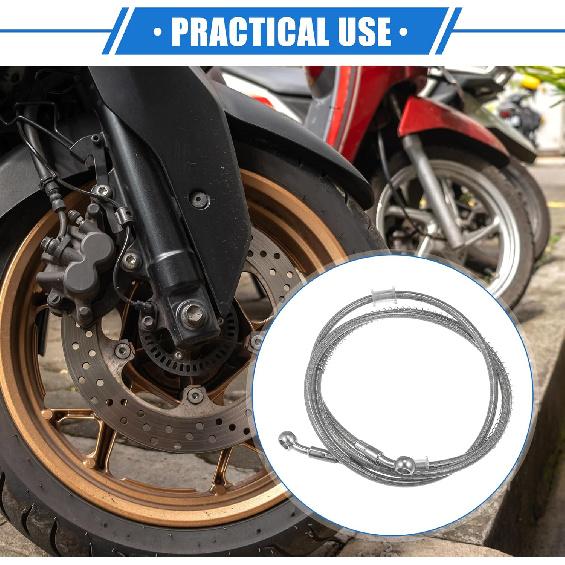 Hydraulic Brake Hose Line Pipeline, 175cm 68.9" 10mm 0.39" Braided Oil Pipe with Tube Nut Universal for Motorcycle ATV Dirt Bike Durable Stainless