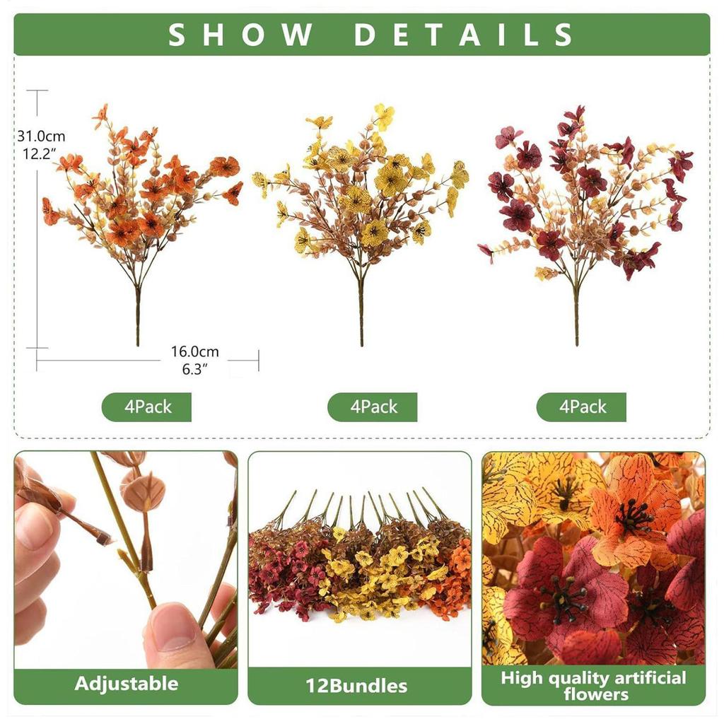 Dried Flowers for Vase Dried Flower Bouquets Realistic Artificial Decoration Ornament for Front Door Porch Party Garden Yard