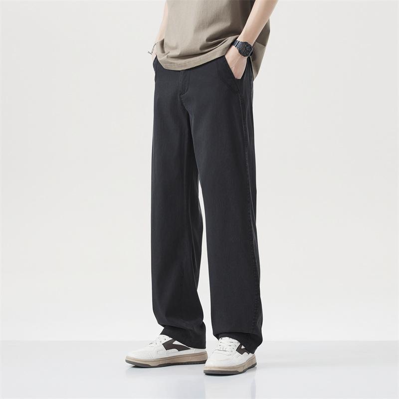 

Men s casual pants spring and summer new Lyocell Tencel green men s loose straight versatile wide-leg ice silk trousers 28