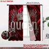 2pcs Queen Crown Curtains Digital Printing   Silver 3D Letter with Red Flowers on Satin Background for Luxurious Bedroom Decor
